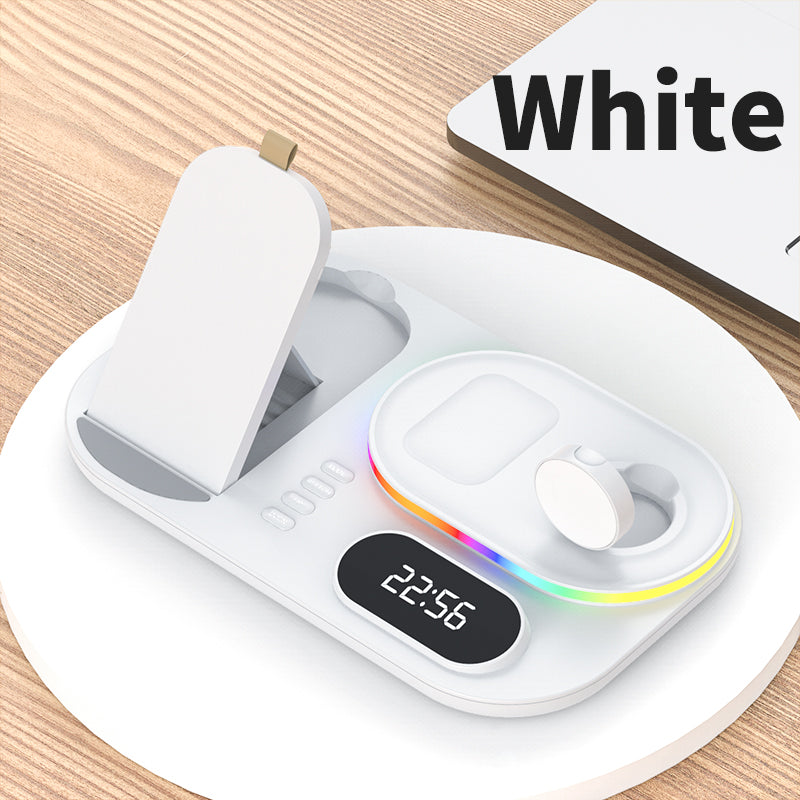 New Three-In-One Wireless Charger With Clock Fast Charging Rgb Atmosphere Light Multi-Function Wireless Charger For Mobile Phone